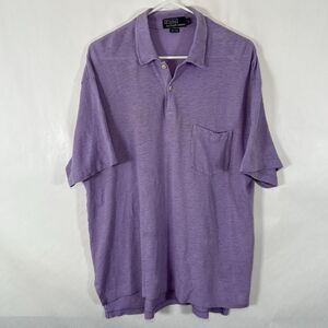 VTG Polo Ralph Lauren 100% Linen Polo Shirt Mens Size Large Purple Short Sleeve